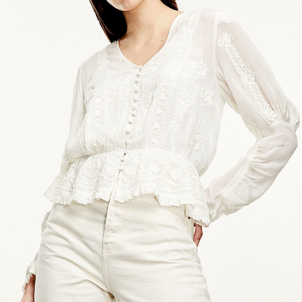 The Kooples Flowing ecru top with embroidery